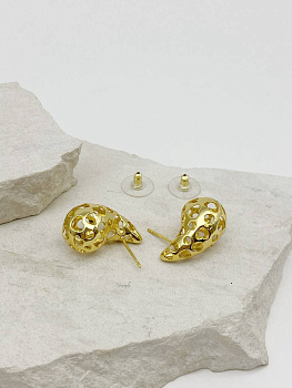 Серьги пусеты капли узор сердце, 26х15мм, позолота, 868