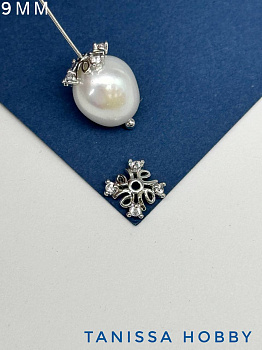 Шапочка для бусин ажурная 9мм, родий, ШТУКА, К407