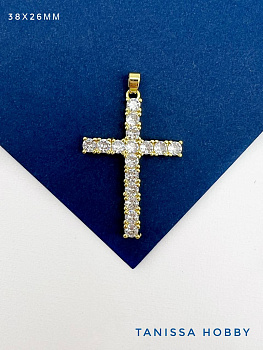 Подвеска крест с фианитами 39х26мм, позолота, Д306