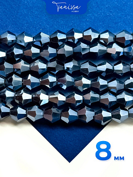 Хрусталь Биконусы 8мм, черный гематит, нить, Х167