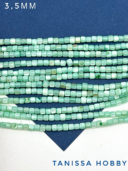 Перламутр бусины бочонок 3,5 мм, зеленый, нить, ПМ006