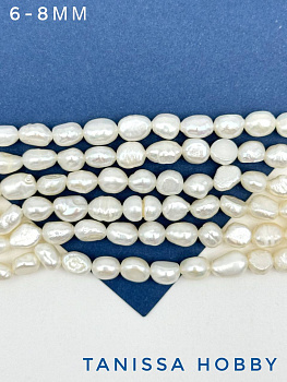 Жемчуг натуральный культивированный, барочный, 6-8мм, А, нить, Ж115