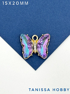 Подвеска бабочка, кристалл Vitral light, позолота, Д156
