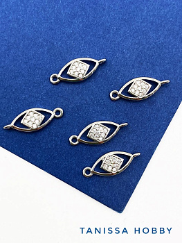 Коннектор глаз с фианитами, родий, А904