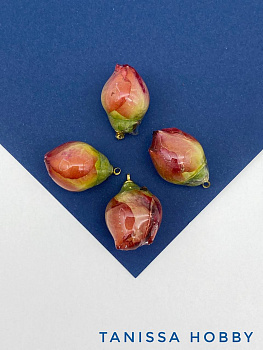 Подвеска цветок, бутон, роза в смоле, розовый, бордовый, позолота, П074