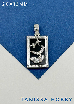 Подвеска карты Таро Луна, черная, родий, Р426