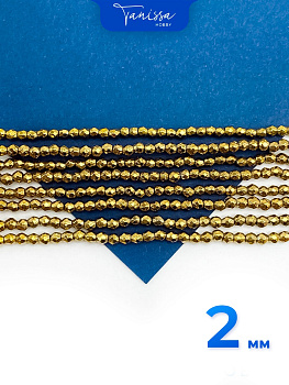 Гематин гематит бусины круглые огранка 2мм, золото, нить, ГТ064