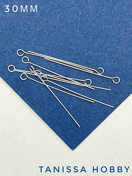 Пины 30мм с колечком средне жесткие, родий. Ю.Корея. М207