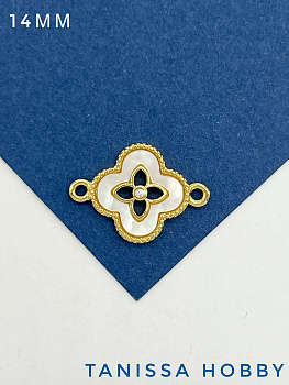 Коннектор клевер резной, перламутр, позолота, С620