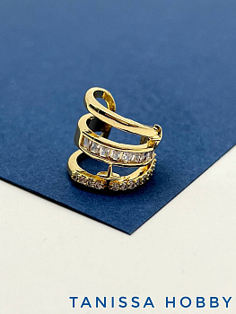 Кафф широкий, с фианитами, родий, Е210