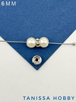 Разделители для бусин шайба с фианитами, 6мм, родий, ШТУКА, Ю617