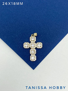 Подвеска крест с фианитами, 26х18мм, позолота, Д206