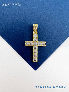 Подвеска крест с фианитами, 26х17мм, позолота, Д318