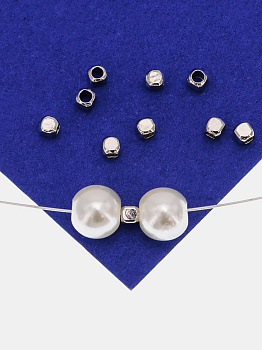 Разделительные бусины, куб, 2мм, родий, 10 шт, РА115