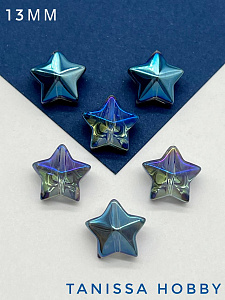 Хрусталь бусина Звезда, сине-фиолетовый, 13мм, штука, Х410