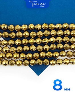 Гематин гематит бусины круглые огранка 8мм, золото, нить, ГТ068
