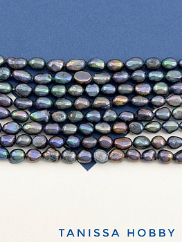 Жемчуг барочный картошка, культивированный, синий 8-9мм, АВ, нить, Ж064