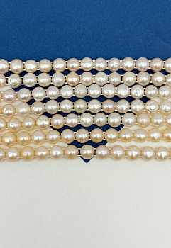 Жемчуг натуральный культивированный, полусфера, 8мм, с двумя отверстиями, ААА, 1/2 нити, Ж137