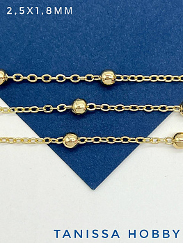 Цепочка с шариками 4мм, звено 2,2х1,8мм, позолота, 50см. СН032