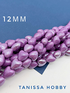 Бусина фиолетовая лаванда фарфоровое сердце, 12мм, ШТУКА, П149