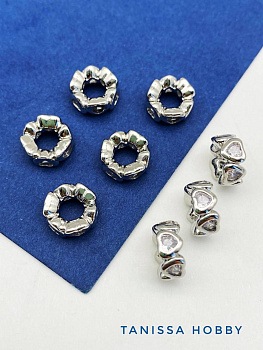 Разделитель сердце с фианитами, штука, родий, К414