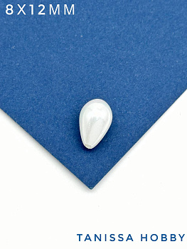 Жемчуг Майорка, полупросверленный, капля, белый, 8х12мм, МА050
