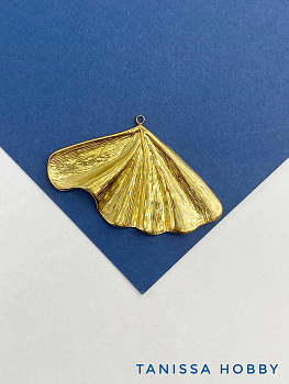 Подвеска листик, лист гинкго, 54х34мм, сталь, позолота, Ш335