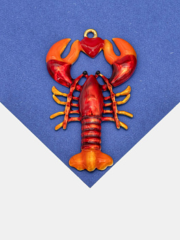 Подвеска лобстер, красная эмаль, сталь, позолота, Ш508