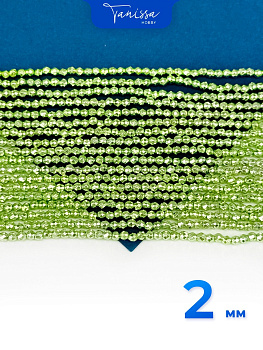 Хрусталь круглый, огранка, 2мм, зеленый металлик, нить, Х438