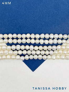 Жемчуг натуральный культивированный, круглый, яйцо, 4мм, АВ, нить, Ж179