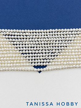 Жемчуг натуральный культивированный, круглый яйцо, 3мм - 3,5мм, АВ, нить, Ж077