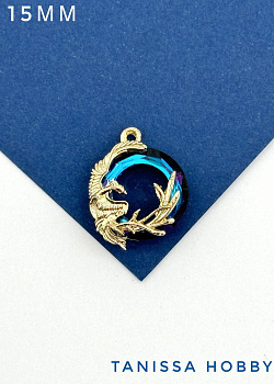 Подвеска птица Феникс, рондель Heliotrope, позолота, Д124