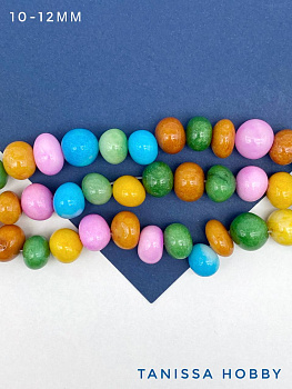 Агат бусины круглые, галтовка, цветной микс, 10-12мм, 1/2 нити, Б341