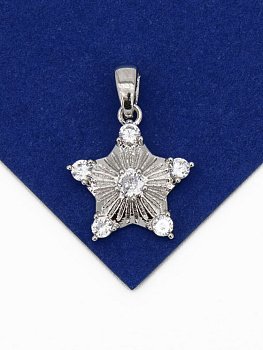 Подвеска звезда с фианитами, 15мм, родий, Д701