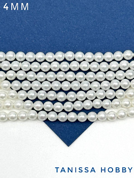 Жемчуг Майорка, круглый, белый радужный, 4мм, нить, МА021