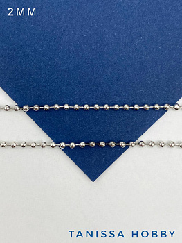 Цепочка тонкая с шариками перлина 2мм, родий, 50см, СН250