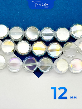 Хрусталь диск, круглый плоский, прозрачный АВ, 12мм, штука, Х305