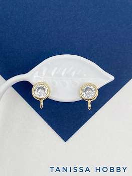 Швензы пусеты фианит 7мм, позолота, Е824