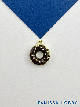 Подвеска шоколадный пончик, эмаль, 12мм , позолота, Д309