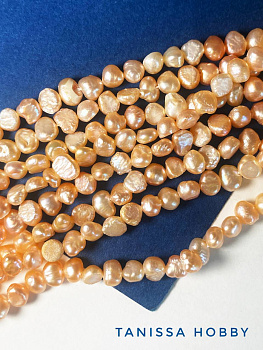 Жемчуг персиковый барочный (культивированный), 5-6 мм, АА, нить, Ж016