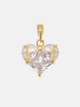 Подвеска сердце фианит прозрачный 14мм, позолота, Ю324
