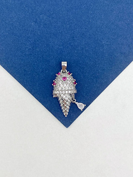 Подвеска мороженое, 23х12мм, родий, Ю928