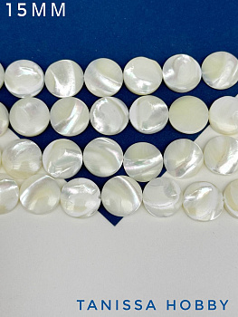 Перламутр бусины, монетка, диск, 15мм, 1/2 нити, ПМ150