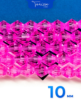 Хрусталь Биконусы 10мм, фуксия, нить, Х153