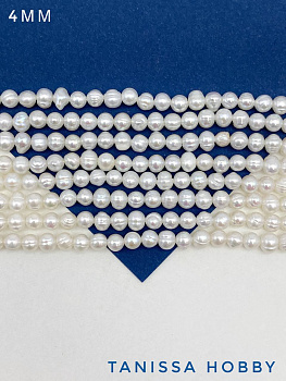 Жемчуг натуральный культивированный, круглый, 4мм, А, нить, Ж055