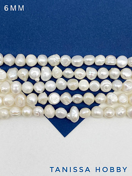 Жемчуг натуральный культивированный, барочный, 6мм, АВ, нить, Ж048