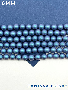 Жемчуг Майорка, синий, Iridescent Dark Blue, 6мм, нить, МА042