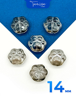 Хрусталь бусина Лапка кота, собаки, серый, 14мм, штука, Х398