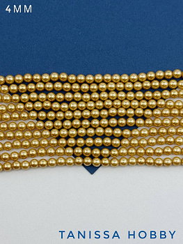 Жемчуг Майорка, золото, Gold, 4мм, нить, МА224