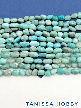 Амазонит голубой бусины галтовка овал, 9-12мм, нить, Б273